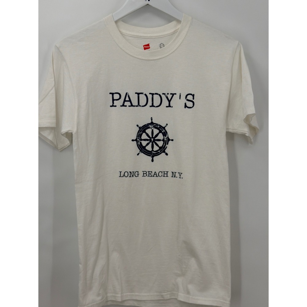 Hanes Paddys Long Beach NY‎ Nautical Ship Wheel Graphic T-Shirt Mens Small White